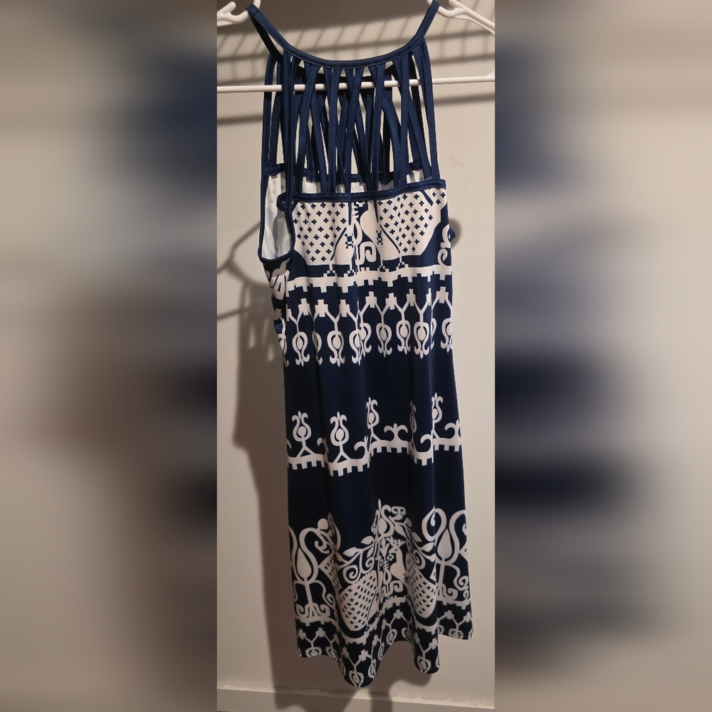 NWOT - SHEIN Navy and White Patterned Dress - Picture 3 of 4